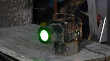 ancient movie projector on table