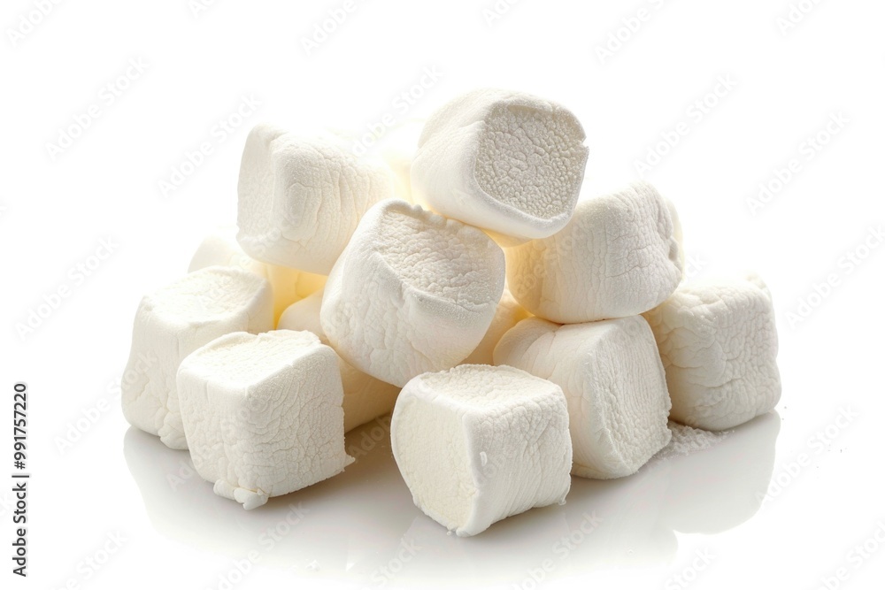 Poster A stack of colorful marshmallows on a plain white background