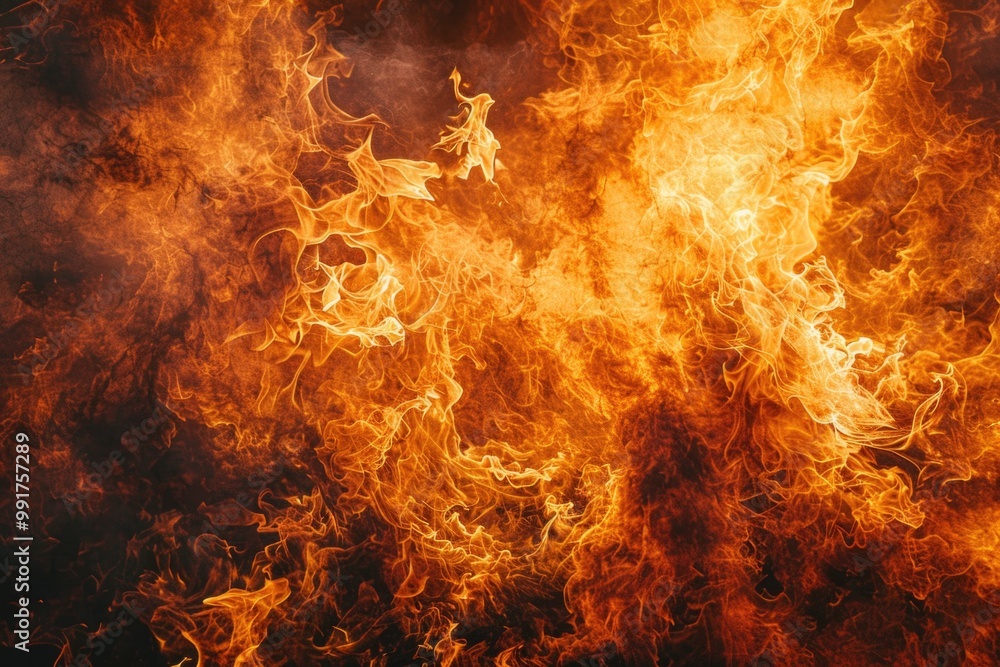 Wall mural A close-up view of flames on a dark background