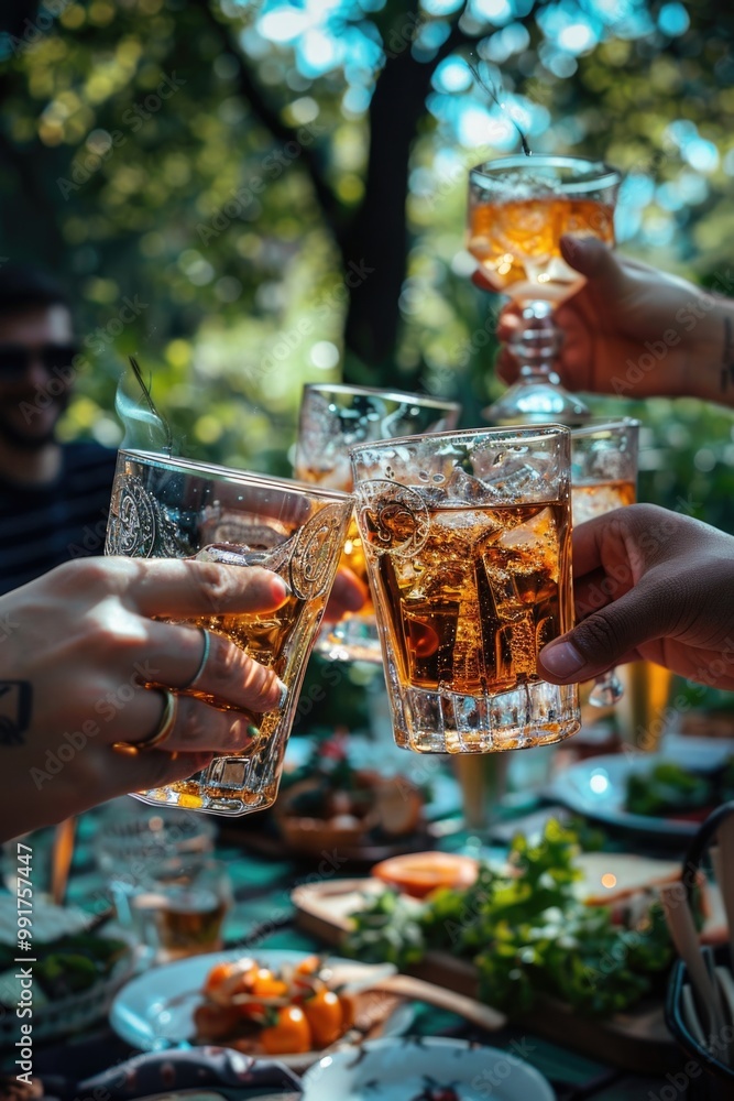 Canvas Prints A gathering of friends toasting with beers, perfect for party or social event