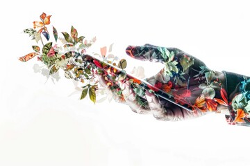 A person's hand holding a stem of colorful flowers, ready for planting or giving