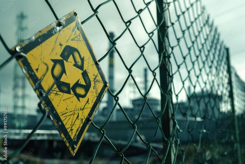 Poster close-up shot of a sign on a chain link fence, providing information and warning