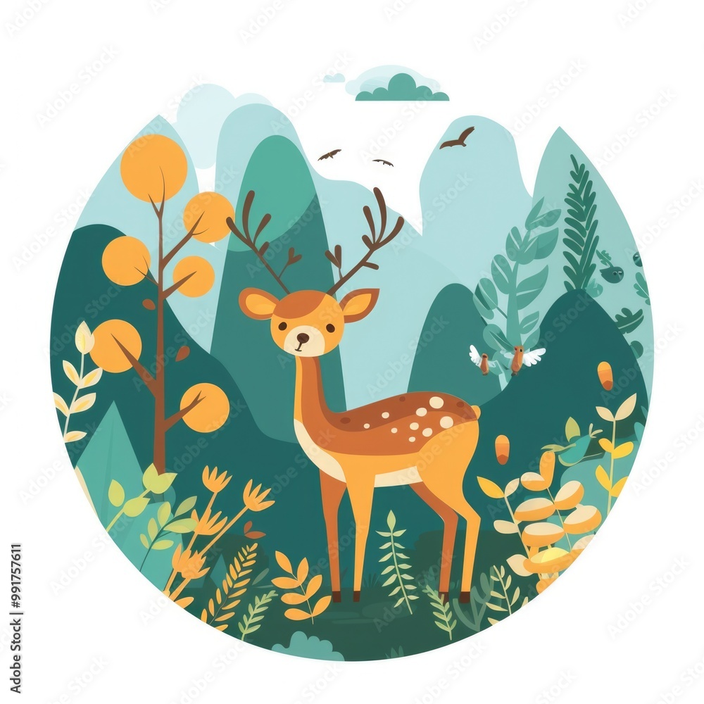 Poster a deer stands alone in the midst of a dense forest