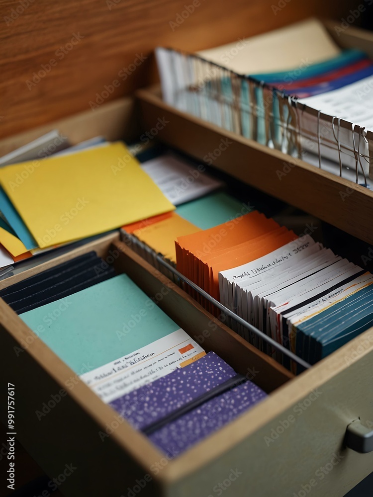 Poster organized office drawer symbolizing efficient document management.