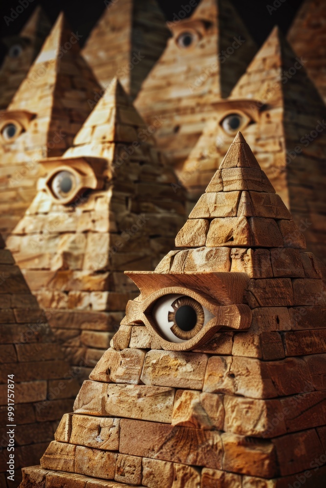 Poster Ancient Egyptian pyramids with glowing eyes, perfect for mystical or mysterious themes