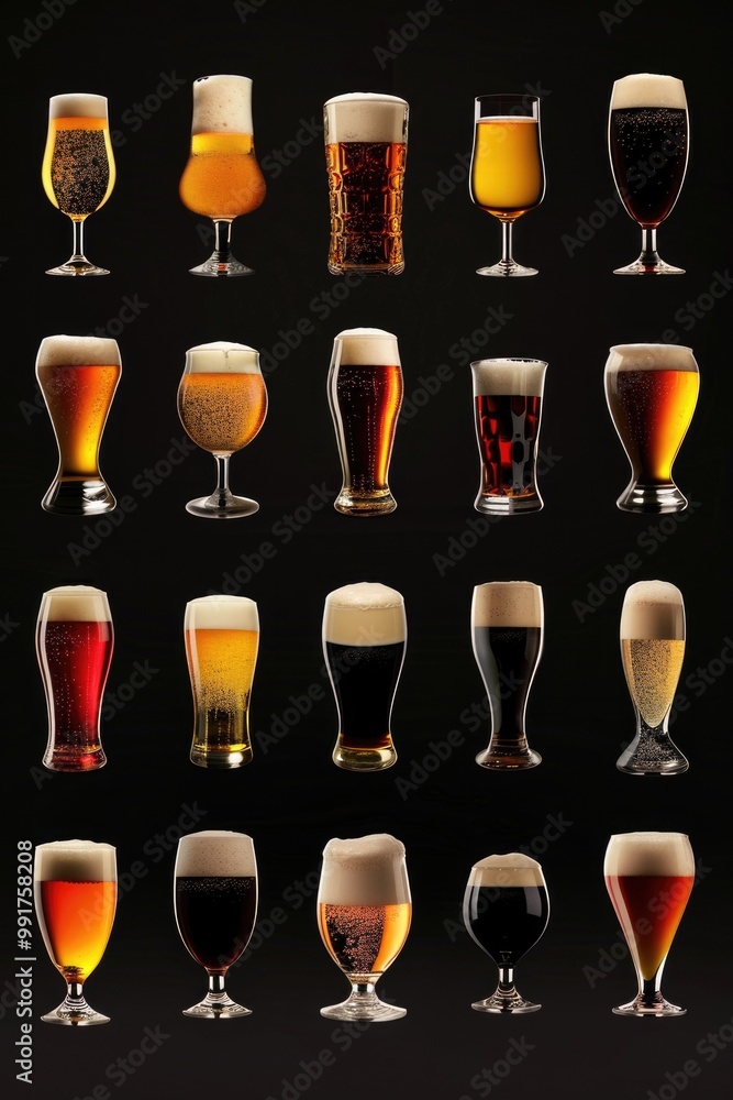 Poster a selection of different beer glasses on a table