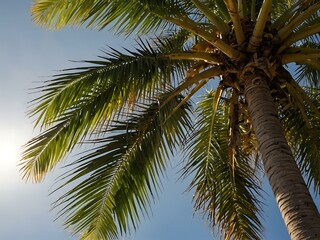 Palm tree with spread leaves in the sun.