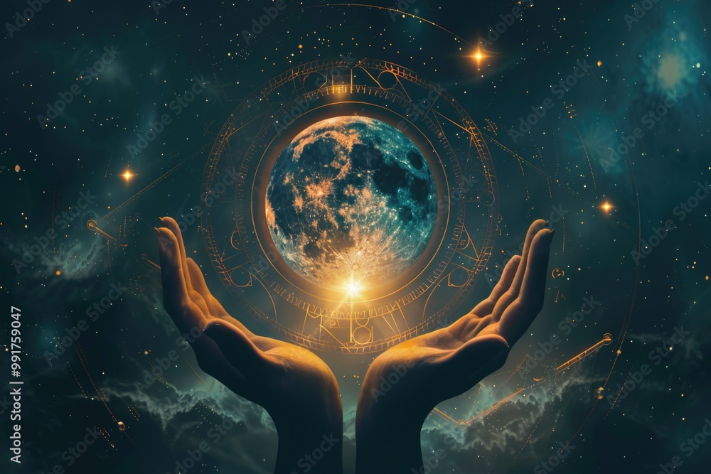 Poster a person holding a glowing object in their hand, suitable for use as an illustration or concept art