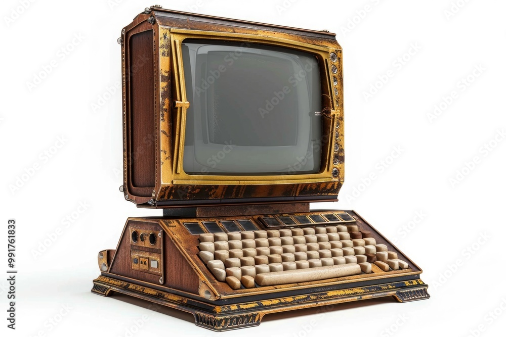 Aufkleber A vintage computer setup with a keyboard and monitor, perfect for retro-themed designs or nostalgic projects
