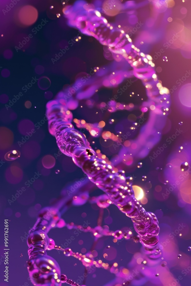 Aufkleber a microscopic view of a single strand of purple dna molecule