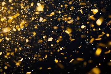 Golden confetti on black background. Festive concept. 3D Rendering. Christmas and New Year concept. Golden christmas confetti and sparkles on black background .geneative ai