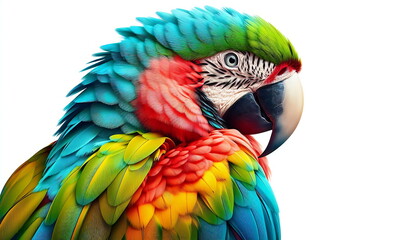 Fototapeta premium Realistic and Colorful Parrot, Vibrant Rainbow Art for Posters, Design , T-Shirts, Home Decor, Music Covers, Wallpaper, White Background 