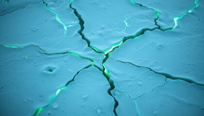 Obraz premium Fractured ice with glowing blue lines for desktop customization