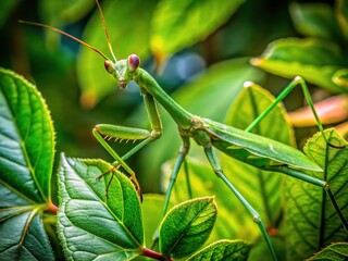 Close-up of a Green Stick Insect Camouflaged Among Leaves in a Natural Environment in Daylight