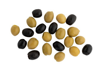green and black olives isolated on white