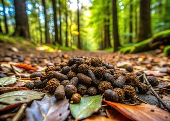 Close-Up of Bear Droppings in a Natural Forest Setting Highlighting Wildlife and Ecosystem Health