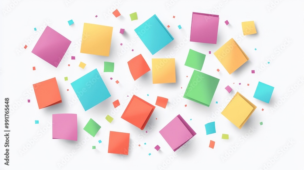 Poster creative idea generation concept with colorful sticky notes in flat vector design