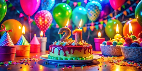 Colorful and Festive 21st Birthday Celebration Animated GIF for Social Media and Invitations