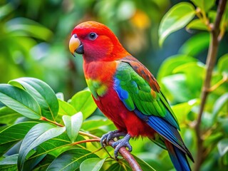 Obraz premium Colorful Periquito Sitting on a Branch with Green Leaves in a Lush Natural Environment Background