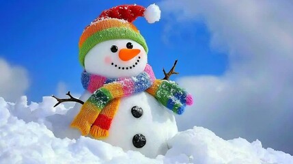 Obraz premium Merry Christmas and New Year. Happy snowman, Christmas design. Christmas background. Festive composition