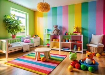 Cozy and Colorful Toddler Room Decor with Soft Toys, Bright Walls, and Playful Furniture Accents