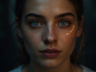 Portrait of a woman with glowing eyes.