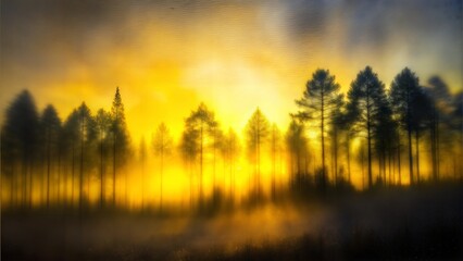 Distant Blurred Silhouettes of Trees on a Hillside