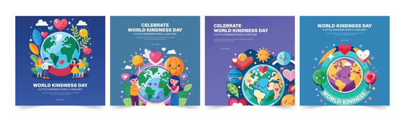
World kindness day social media post banner poster template. World Kindness Day background with beautiful flat illustration design.