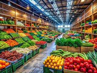 Fresh produce and grocery items displayed in a large warehouse store for bulk shopping experience