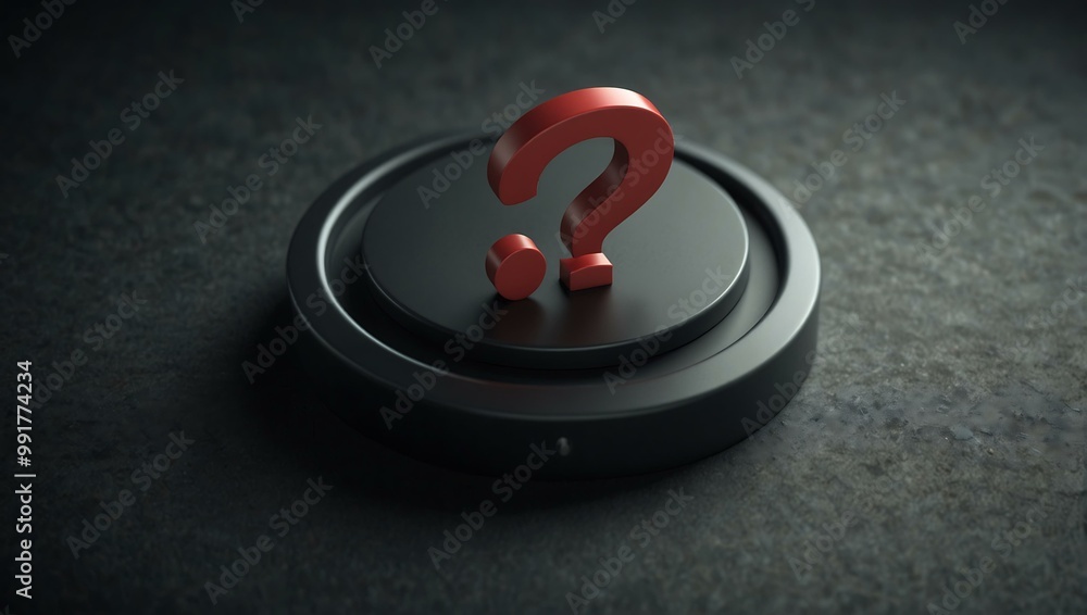 Poster push button with a question mark in 3d.