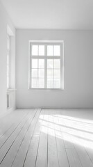 Fototapeta premium A spacious room boasts a massive window and two radiant heaters, one positioned beside the wall and the other adjacent to it