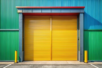 Industrial Shutter Door in a Warehouse Setting with Metal Frame and Durable Design Elements