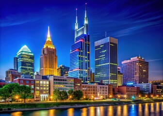 Obraz premium Iconic AT&T Building in Nashville Showcasing Modern Architecture Against a Clear Blue Sky