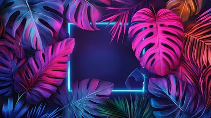 Vibrant Neon Tropical Foliage with Intricate Veining and Mesmerizing Patterns in Contemporary Pop Art Style