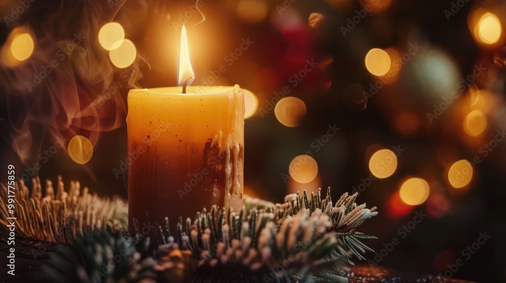 Poster a single lit candle sits on a table