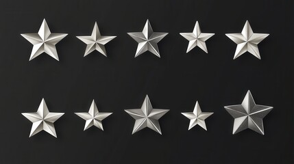 Obraz premium Glittering Silver Stars in Charming 3D Style on Dark Background - Playful and Sparkling Vector Illustration for Web, Game, Nursery Design