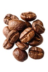 Obraz premium A close-up photo of a pile of coffee beans on a white surface, great for product or food photography