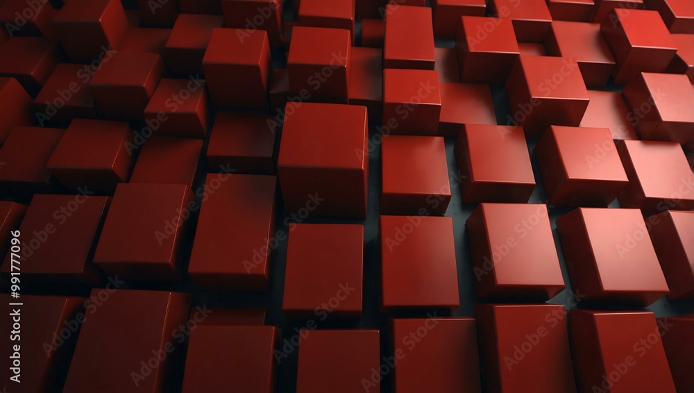 Poster red geometric shapes creating a modern tech background.