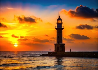 Majestic Alexandria Lighthouse at Sunset Overlooking the Mediterranean Sea in Egypt's Coastal Beauty