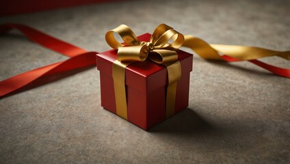 Red gift box with a golden ribbon.