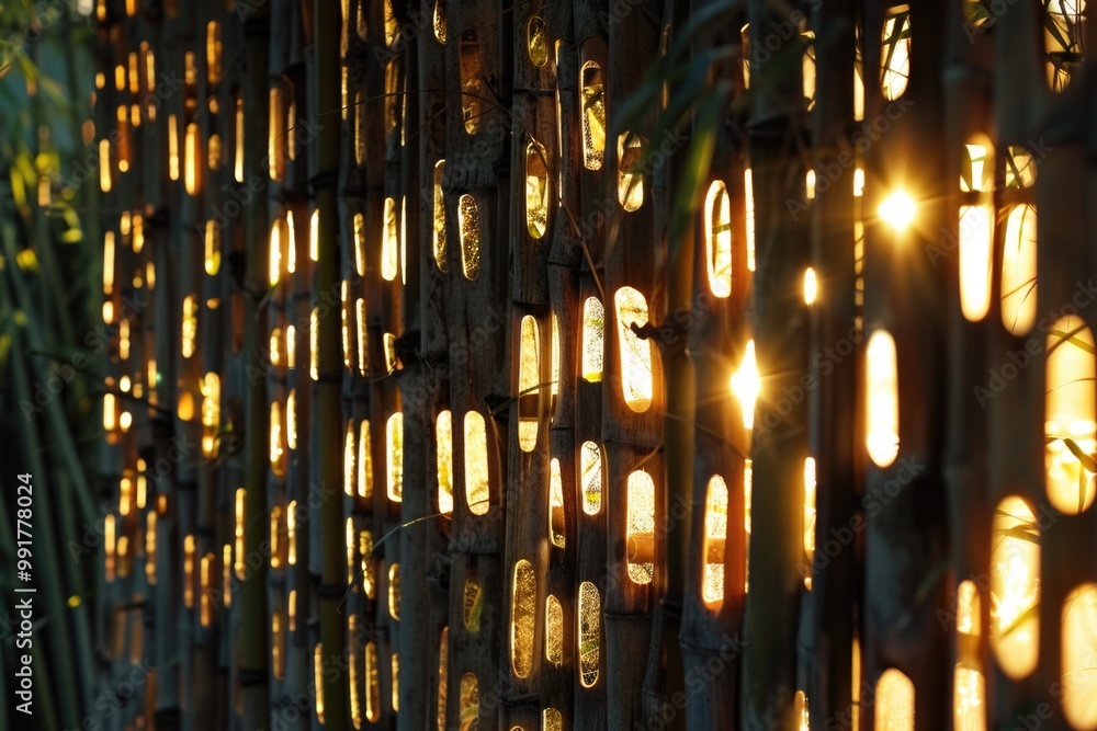 Poster a bamboo tree with sunlight shining through its windows, ideal for nature and architecture scenes