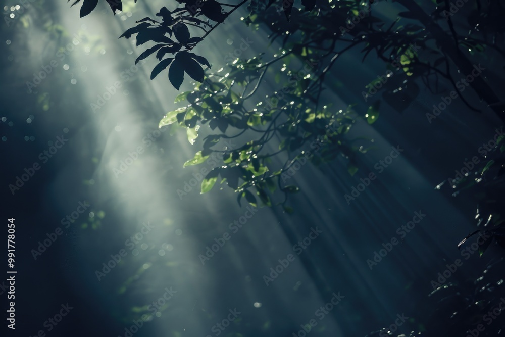 Poster A warm and inviting scene with sunlight shining through the leaves of a tree, perfect for use in editorial or commercial settings where a sense of calm and serenity is desired