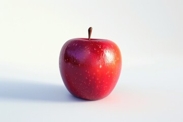 A single red apple sits on a white surface