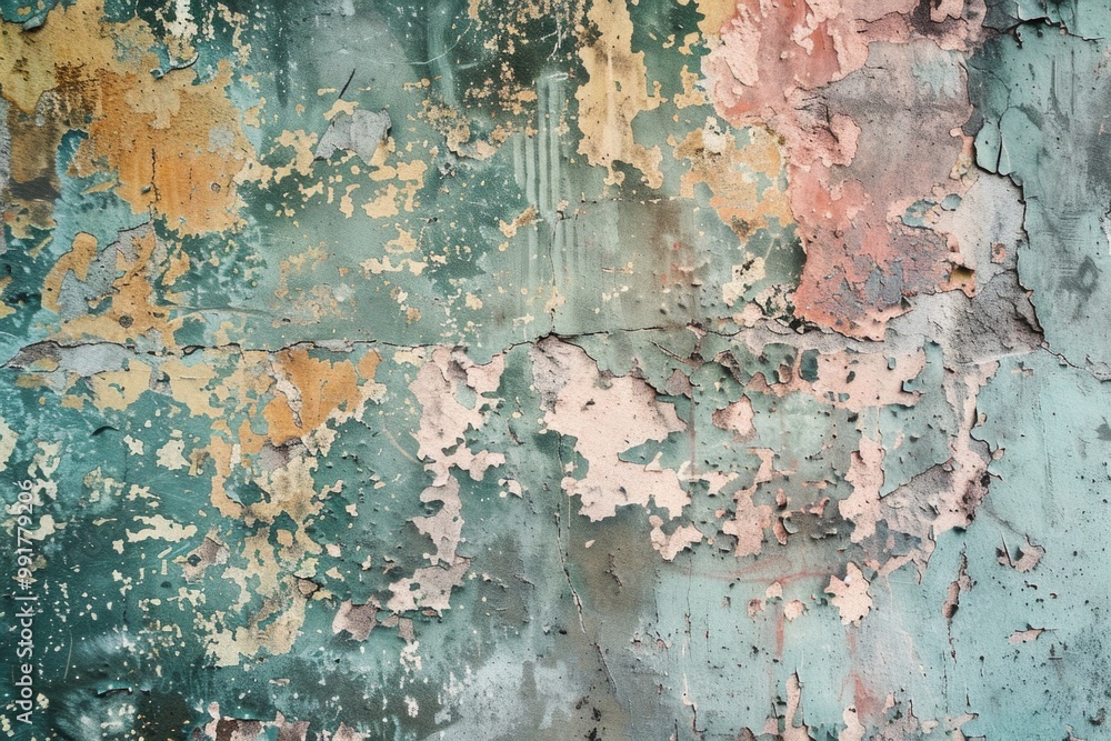 Poster a worn-out wall with peeling paint, perfect for adding texture to your design