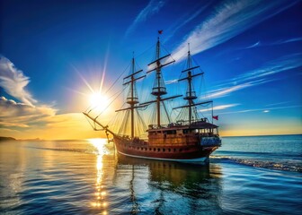 Fototapeta premium Majestic Santa Maria Ship Sailing Through Tranquil Waters Under Clear Blue Sky on a Sunny Day