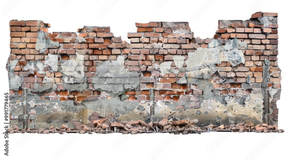 Poster an old brick wall with a white background, perfect for use in interior design or as a texture elemen