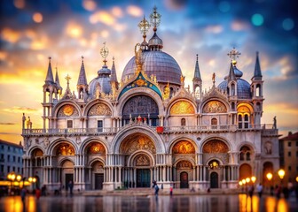 Obraz premium Majestic St Mark's Cathedral in Venice Showcasing Byzantine Architecture and Stunning Facade Details