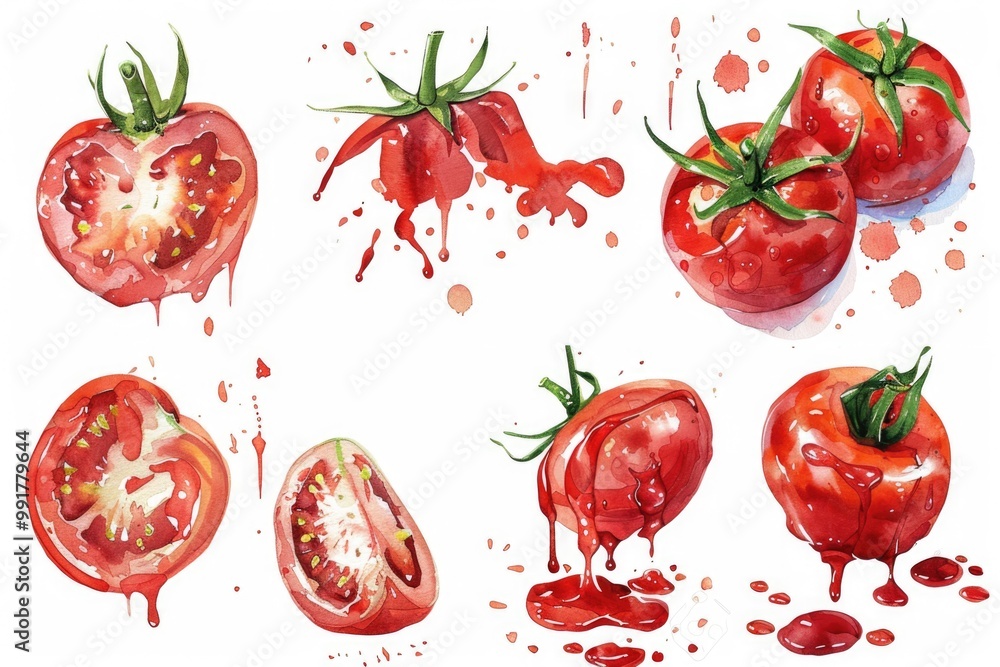 Poster a cluster of ripe tomatoes displayed side by side, ideal for food photography or still life composit