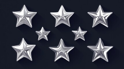 Obraz premium Shimmering Silver Stars in Charming 3D Style on Dark Background - Vector Illustration for Web, Games, Nursery Decor