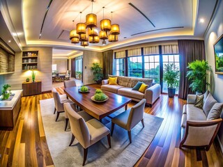Modern Living Room and Dining Room Combined Space with Elegant Decor and Cozy Atmosphere